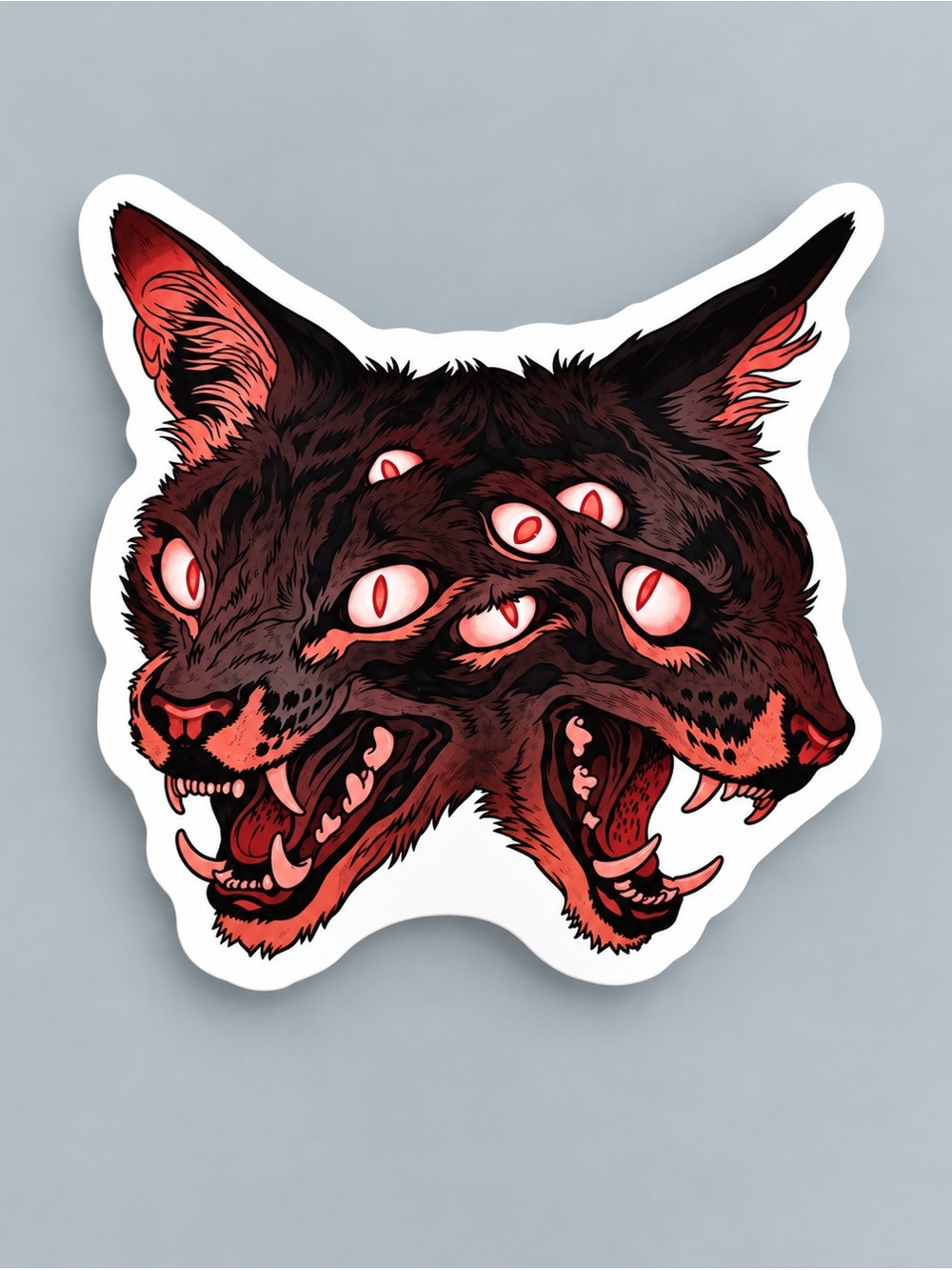 Canis Albus Two-Headed Hellcat | Horror Fantasy | Vinyl Sticker